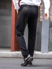 Men's Casual Trousers Wrinkle Resistant Solid Color Elastic Pants