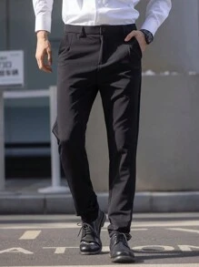 Men's Casual Trousers Wrinkle Resistant Solid Color Elastic Pants