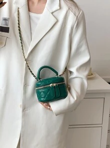 Túi mini nhẹ, túi dây xích, túi chần bông, túi xách tay, túi xô, phù hợp cho nữ sinh, sinh viên và phụ nữ công sở, tuyệt vời cho văn phòng, trường đại học, công việc, đi làm, hoạt động ngoài trời, du lịch và dã ngoại. - Màu xanh lá cây đậm - Xem 3