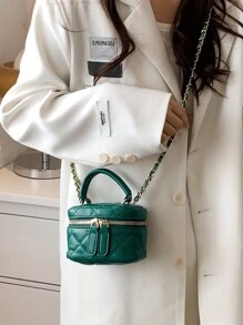 Túi mini nhẹ, túi dây xích, túi chần bông, túi xách tay, túi xô, phù hợp cho nữ sinh, sinh viên và phụ nữ công sở, tuyệt vời cho văn phòng, trường đại học, công việc, đi làm, hoạt động ngoài trời, du lịch và dã ngoại. - Màu xanh lá cây đậm - Xem 1