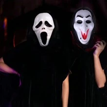 3pcs Fun World Adult Scream Halloween Mask Scary Face With Crape White Black Funny Mask For Halloween Party - Black and White - View 2