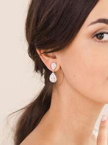 2 件套奢华方晶锆石新娘伴娘耳环，婚礼珠宝 - 首飾套裝 - 查看 6