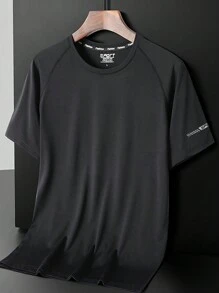 3pcs Women Outdoor Casual Short Sleeve Letter Print Round Neck Tops (Purple + Denim Blue + Black)