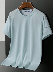 3pcs Women Outdoor Casual Short Sleeve Letter Print Round Neck Tops (Purple + Denim Blue + Black)