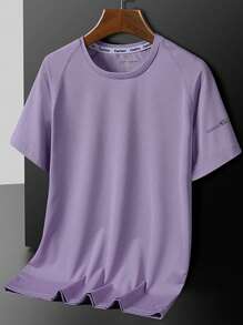 3pcs Women Outdoor Casual Short Sleeve Letter Print Round Neck Tops (Purple + Denim Blue + Black)