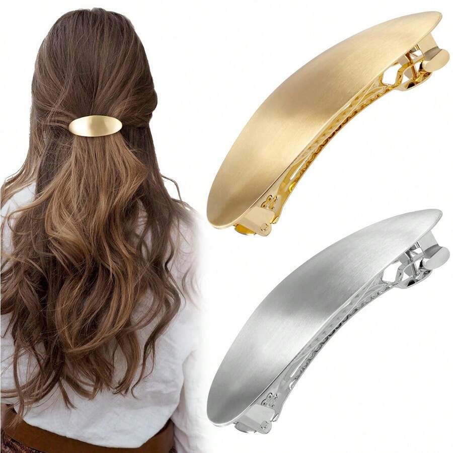 1pc Set - French Metal Oval Hair Clips, Fashionable Women Hair Clips, Non-Slip Minimalist Hair Clips, Spring Hair Clips, Suitable For Long/Short/Curly/Wavy Hair, Metal Hair Accessories, Fashion Hair Accessories, Decorative Hair Accessories Single Set (Gold/Silver), Gold Hair Accessories, School Supplies, Hair Accessories, Hairpin - Multicolor - View 1