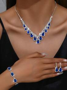 3 件/4 件首饰套装：项链、耳环、手链。水晶项链、耳环和手链，全水钻。适合女性派对和舞会场合 - 首飾套裝四件套裝 - 查看 12
