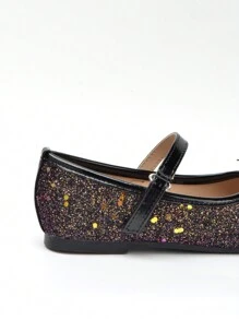 Giày bệt nơ kim tuyến mới về, giày ba lê đa năng, phù hợp với mọi mùa, quà tặng Giáng sinh cho trẻ em - màu đen - Xem 2