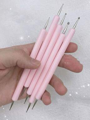 5 Pcs 2 Way Dotting Pen Tool Nail Art Tip Dot Paint Manicure Kit, Embossing Stylus For Painting 5 Pcs Nail Dotting Pen Tool Set Double-Ended Nail Art Dotting Pens Nail Art Tip Dot Paint Manicure Kit, Pink