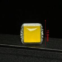 1pc Natural Yellow Jade Ring Inlaid, Jade Lucky Ring, Jade Wealth Ring, Guardian Peace Ring, All Hand-Carved, Adjustable Ring Mouth, Natural Gem Ring, Quartz Crystal, Gift For Him, Suitable For Holiday Party Gifts, Quartz Crystal Gifts. - Yellow - View 8