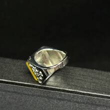 1pc Natural Yellow Jade Ring Inlaid, Jade Lucky Ring, Jade Wealth Ring, Guardian Peace Ring, All Hand-Carved, Adjustable Ring Mouth, Natural Gem Ring, Quartz Crystal, Gift For Him, Suitable For Holiday Party Gifts, Quartz Crystal Gifts. - Yellow - View 9