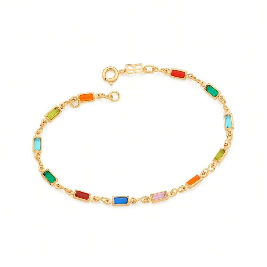 WOMEN'S 18K GOLD BRACELET COLORED THREAD OF STONES RECTANGULAR ROMMANEL 550668 - Vàng - Xem 1