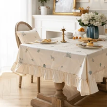 1pc Round/Rectangular Beige Embroidered Pleated Ruffle Edge Cloth - Multicolor - View 4