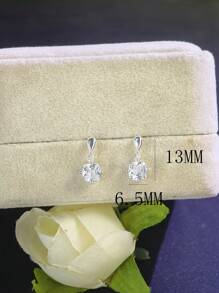 S925 Sterling Silver Glossy Water Drop Decorated With Square Cut Diamonds, Vintage Palace Style Fashion Earrings, Exquisite Gift For Family, Friends And Couples - Silver - View 8