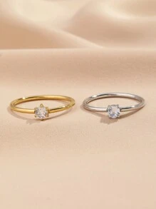 1pc Stainless Steel Fashionable And Simple Style Women's Golden And Silver Zirconia Ring, Suitable For Women's Daily Wear Or Gift Giving