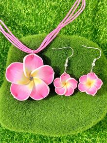 3pcs/Set Fashionable Sweet Polymer Clay Flower Women's Jewelry Set, Including Earrings And Necklace, Suitable For Dates, Beaches And Parties - Necklace and Earrings Set - View 11