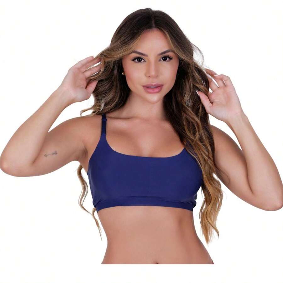 Seamless Cropped Top Bra Fitness Zero Transparency Thin Strap Gym - 藍色 - 查看 1