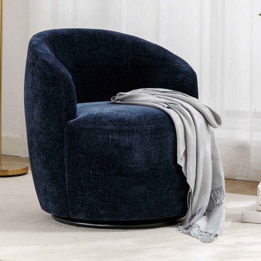 Swivel Barrel Chair, Small Swivel Accent Chair Comfy Round 360° Chenille Swivel ArmChair, Modern Round Accent Arm Chairs For Living Room Bedroom Nursery - 藍色 - 查看 1