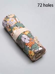 1pc Canvas Pencil Case, Large Capacity 12/24/36/48/72 Slots, Cartoon Cat Pattern, Unisex Colored Pencil Holder,Back To School,School Supplies,Stationery,Bag - Multicolor - View 14