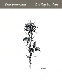 1 件草本汁临时纹身贴纸，玫瑰刺图案，半永久性，14 天褪色，防水，适用于手臂/胸部/背部 - 藍色 - 查看 5