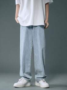 Bag Jeans Pants Wide Straight Cut Carpenter UNISEX - 淺色水洗藍 - 查看 3