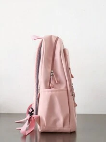 4pcs/Set Solid Basic Student Backpack, Large Capacity Shoulder Bag, Crossbody Bag, Pencil Pouch - Pink - View 2