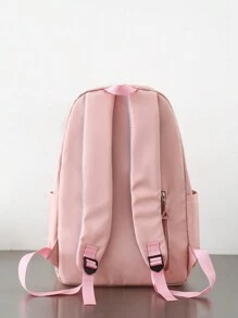 4pcs/Set Solid Basic Student Backpack, Large Capacity Shoulder Bag, Crossbody Bag, Pencil Pouch - Pink - View 3
