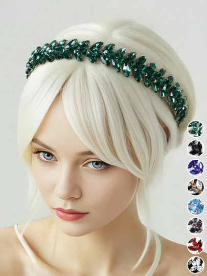 Brihasory Diadema con cristales verdes y strass, accesorio para el cabello de boda, tocado nupcial, decoración para el cabello de fiesta, aro para el cabello, coletero