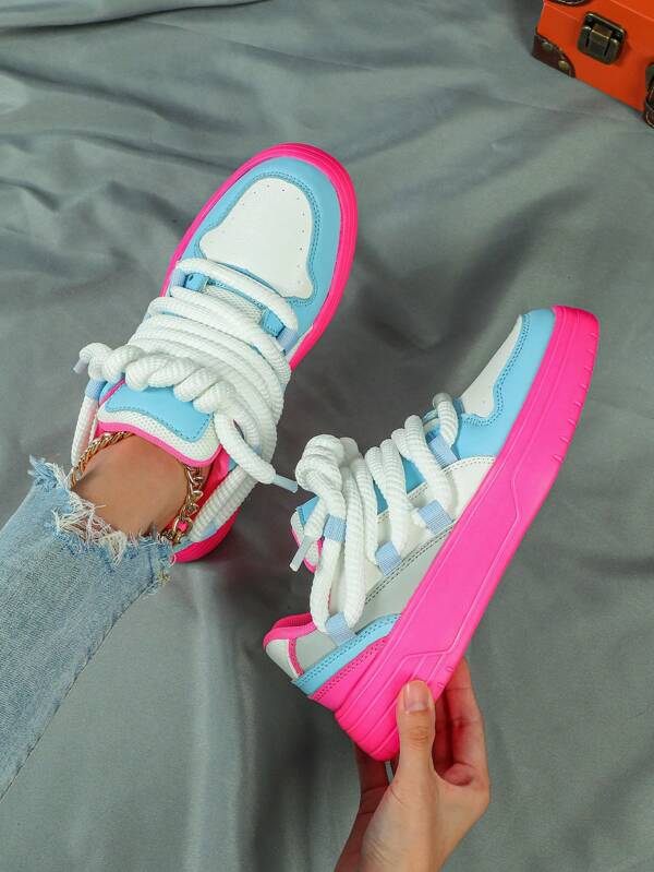 White And Blue Plum Red Dopamine With Girls' Leisure Sports Outdoor Skateboard Shoes, Holiday Gifts, Personalized Wide Shoelaces, Women's Bread Shoes Are Very Suitable For Party Play, Vacation Travel, Daily Life