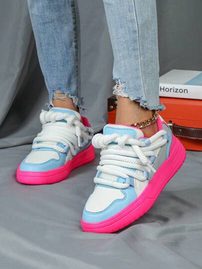 White And Blue Plum Red Dopamine With Girls' Leisure Sports Outdoor Skateboard Shoes, Holiday Gifts, Personalized Wide Shoelaces, Women's Bread Shoes Are Very Suitable For Party Play, Vacation Travel, Daily Life