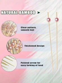1 Set 100/50/10 piezas Pinchos/Palillos blancos de bambú con perlas de frutas, desechables - modelo rosa - Ver 4