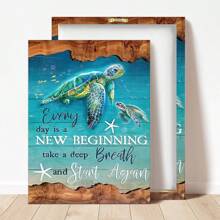 1 Piece Undersea Turtle Everyday Is A New Beginning Canvas Wall Art Artwork Home Decor For Bedroom Living Room Bathroom Frameless Posters, Wall Art, Room Decoration Stuff Gifts Birthday Graduation Coastal Decor Coastal Decor Beach Decor