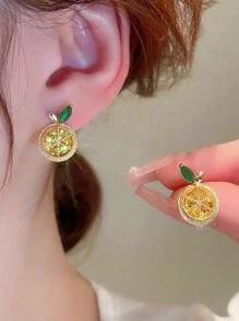 5 对水果主题可爱西瓜、柠檬、草莓、苹果设计糖果色时尚独特女士耳环套装 - 紅色 - 查看 8