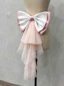 1 chiếc thắt lưng satin trắng trang trí nơ với dải ruy băng lưới bất đối xứng, phụ kiện ngày Valentine - Nhiều màu - Xem 9