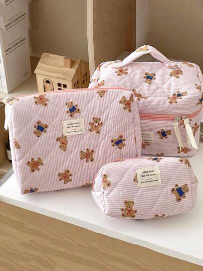 1Pc/Set Cute Pink Bear Pattern Large Capacity Multifunctional Cosmetic Bag, Makeup Bag, Girls Make Up Bag, Back To School Wallet Pouch Portable Cosmetics Brush Clutch With Zipper Closure For Lipstick, Mom Gifts, Birthday Gifts, Bathroom Living Room, Bathroom Organizer, Jewelry Organizer, Lip Oil Organizer, Nail Polish Organizer Makeup Organizer Makeup Case Holiday Essentials Cosmetic Bag Makeup Bags Holiday 2024 Make Up Organizer Makeup Storage Makeup Pouch Make Up Pouch Back To School Supplies