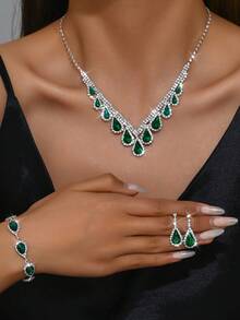 3 件/4 件首饰套装：项链、耳环、手链。水晶项链、耳环和手链，全水钻。适合女性派对和舞会场合 - 首飾套裝四件套裝 - 查看 15