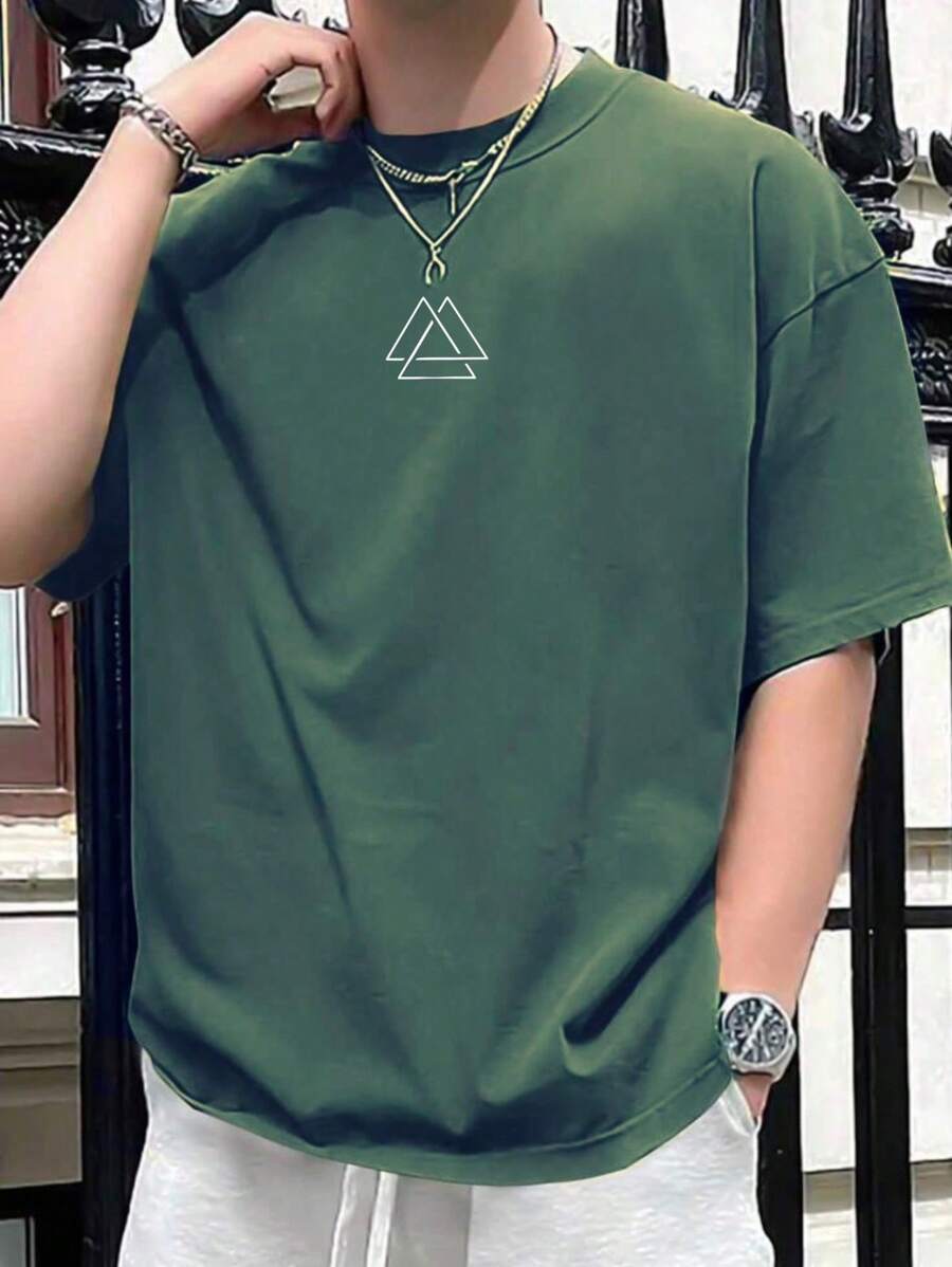 Men's Triangulo Bco T-Shirt Premium 100% Cotton Shirt - 軍綠色 - 查看 1