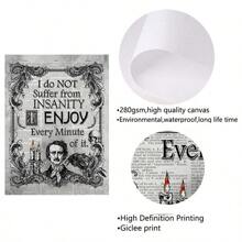 1pc/Set Abstract Poe Art Gothic Mounted Canvas Poster Prints , Vintage Newspaper Insanity Quote Canvas Wall Art Painting,Perfect For Living Room Bedroom Wall Decorations,No Frame Include Gifts Birthday Graduation