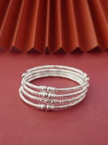Silver Plated Classic Bracelet For The Back Of School Season On The Beach, A Fashionable Accessory For Women, A 3mm Thick Textured Bracelet, A Great Gift