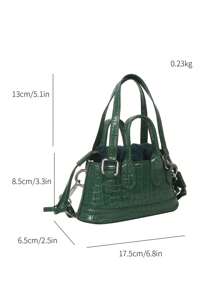 Mini Crocodile Embossed Handbag With Crossbody Strap - Green - View 5