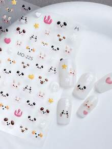 3款新品可爱卡通果冻小动物可爱猫咪狗狗可爱小熊浮雕指甲贴可爱简约指甲贴指甲饰品贴纸 - 彩色 - 查看 10