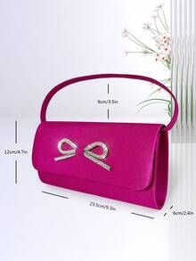 Hot Pink Glamorous ,Simple  Women's Satin Evening Bag Bow Flap Clutch Shiny Rhinestone Purse With Top Handle Handbag With Detachable Shoulder Strap And Metal Chain For Women Formal Party/Prom/Wedding - Hot Pink - View 5