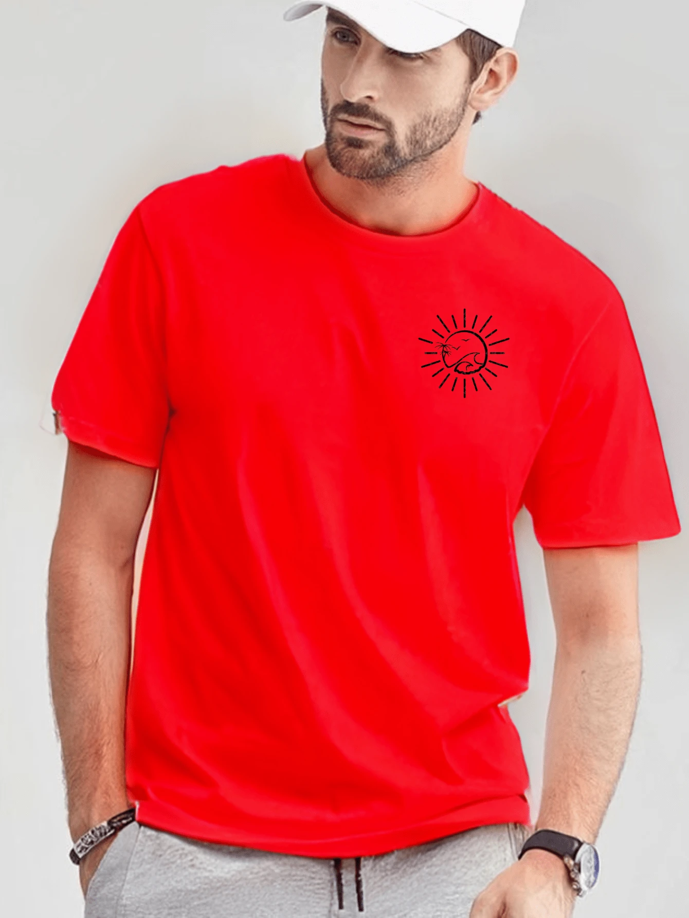 Men's T-Shirt Cotton Sol Beach Praia Mesh Premium - Red - View 1