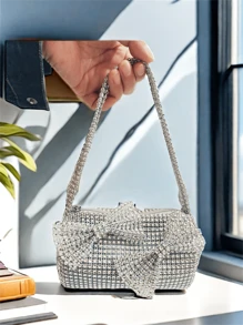 Kids Sequin & Rhinestone Decor Bowknot Round Shape Fashion Girls Princess Handbag, Party/Holiday Gift Coin Purse