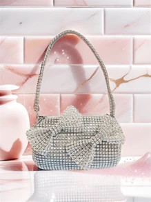 Kids Sequin & Rhinestone Decor Bowknot Round Shape Fashion Girls Princess Handbag, Party/Holiday Gift Coin Purse
