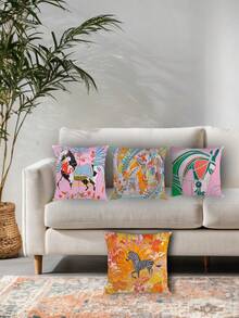 1pc Furry Cushion Cover, No Insert, Luxury Decorative Sofa Pillow Case - Multicolor - View 2