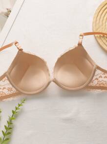 2PCS Women's Black/Apricot Floral Lace Underwire Push Up Bra, Small Chest/Bust Female Underwear With Back Closure, Sexy & Solid Color Lingerie For Small Breasts, Supportive Brassiere With Adjustable & Detachable Shoulder Straps, Comfortable & Breathable Fabric, Back With Lace Design, Suitable For Festival, Holidays, Couple Dates And Daily Use - Multicolor - View 7