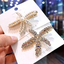 2pcs Bartosi Starfish Hair Clips, Gold Pearl Hair Pins, Crystal Hair Accessories, Bridal Wedding Headpiece, Decorative Hair Clips For Women And Girls, Claw Clips, Hair Slide, Hair Barrettes - Gold - View 9