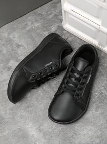 (Suitable For Wide & Fat Feet) Men's Fashion Lace-Up Wide Toe Box Black Casual Minimalist Barefoot Shoes, Versatile Outdoor Wide Fit Sneakers & Business Dress Shoes