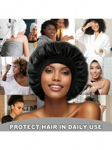 Awegeo 6 件装女士柔软纯色软帽，带黑色弹性边缘，时尚、舒适、透气的护发睡眠帽 - A - 查看 3